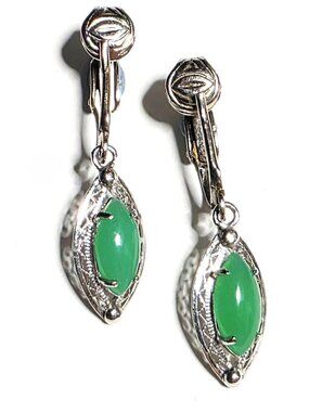 Green Onyx & 800 silver Vintage clip-on earrings